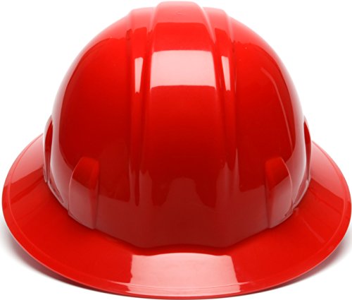 Casque de chantier rouge Pyramex avec coiffe 6 points et bord complet