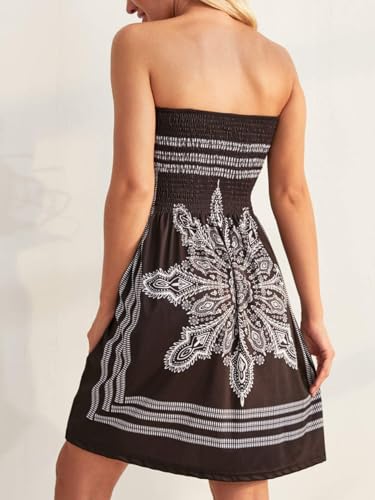 Image of CHICGAL Summer Dresses for Women Beach Cover Ups Strapless Boho Floral Print Sundress 2026