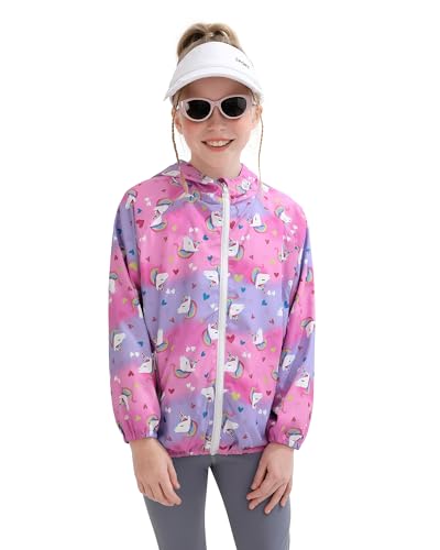 Toddler Girls Jacket Lightweight Hooded Windbreaker Kids Water-Resistant Light Rain Jacket Print Outwear 4-10Y4