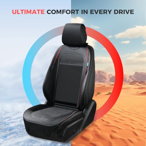 Image of FLORICH Leather Car Seat Covers Universal Car Seat Cushion Comfortable Automotive Seat Protector Fit for Car SUV Truck Van, Black&Red Line