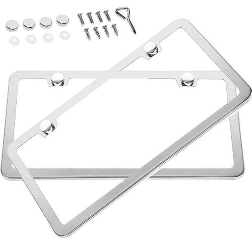 Generic Stainless Steel License Plate Frames,2 Pack Front and Back License Plate Cover License Plate Holder Car Plate Frame Water Proof for US CA Standard car 2Pcs, silver