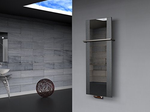 BADHEIZKÖRPER mit Spiegel Design Singapur 2 120x47cm 799 Watt anthrazit - moon (+1 Halter 15mm) SZAGATO Handtuchwärmer Handtuchtrockner Handtuchhalter Paneelheizkörper vertikal Mittelanschluß