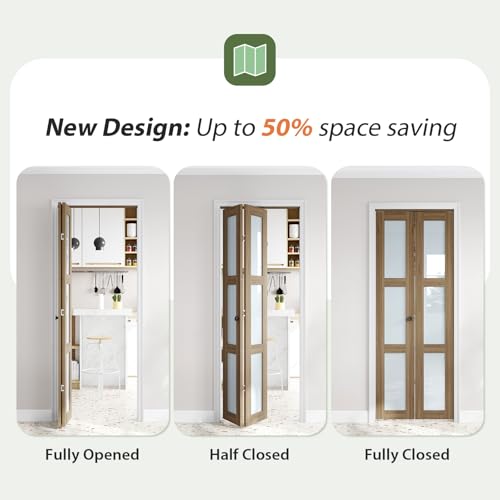Image of FREDBECK Bifold Door for 30x80 Opening (Double 15x80),Glass Barn Doors