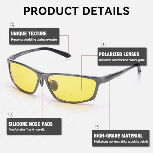 SIPHEW Night Driving Glasses for Men, Anti Glare Polarized Yellow Lens Night Vision Glasses for Nighttime/Rainy/Foggy2