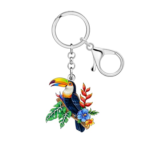 WEVENI Porte-clés Toucan en Acrylique Porte-clés Animaux Tropicaux Porte-clés Oiseaux Cadeaux pour Femmes Enfants Filles Sac Accessoires Porte- Monnaie...