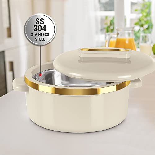 طقم وعاء طهي بتصميم منحني من ميلتون، السطح الداخلي من الستانلس ستيل، خالي من BPA، آمن غذائيا، سهل الحمل والتخزين لخبز شاباتي وخبز الروتي والزبادي، 3 قطع سعة (450، 840، 1300 مل)، لون ايفوري