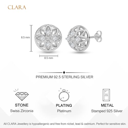 Image of CLARA 925 Sterling Silver Stud Earrings | Platinum Plated | Daily Wear |Gift for Women and Girls
