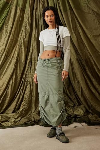 Women Cargo Skirt Drawstring Midi Skirt Long Skirt Summer Back Split Skirt2