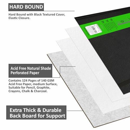 Image of Anupam SketchO Sketchbook Hardbound, Portrait Opening 140 GSM Acid Free Natural Shade Paper (A5 Size 128 Pages)