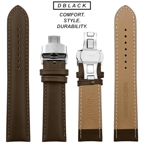 Image of DBLACK ''NAGATA3'' Leather Watch Strap with Butterfly Lock, Minimalist Design Watch Belt / / For 18mm, 20mm, 22mm, or 24mm Watch Band (Choose Your Size & Color)