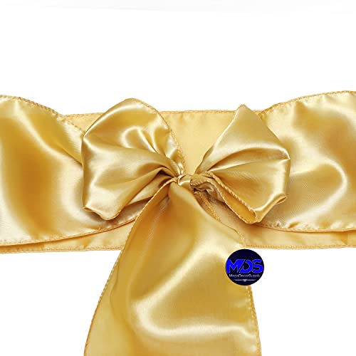 Mds Pack Of 50 Satin Chair Sashes Bow Sash For Wedding Events Supplies, Decorations For Birthday Parties, Graduations, Engagements, Chair Sashes Fit Folding And Banquets Chair Cover -Gold #TOP2