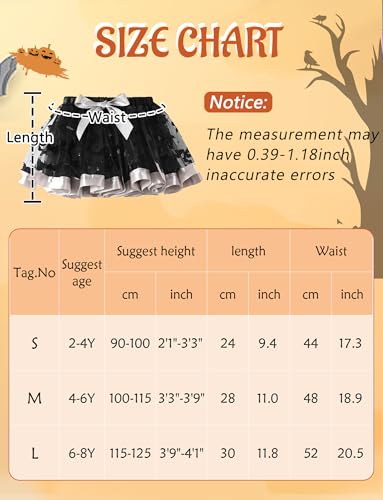 Image of Happy Cherry Toddler Girls Witch Tutu Skirt Set with Hat & Broomstick 3 Pcs Dress Up Halloween Outfits 3-8Y