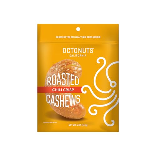 Image of Octonuts Chili Crisp Cashews - Roasted in Almond Oil (5oz) Bold Chili and Garlic Crunch - Plant Based Protein Snack - Healthy, Vegan & Non-GMO Verified
