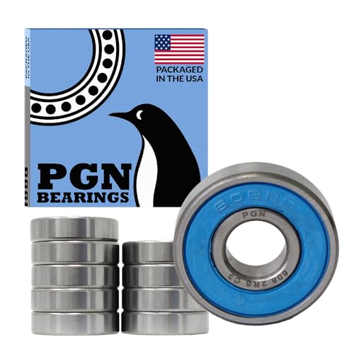 PGN (10 Pack) 608-2RS Bearing - Lubricated Chrome Steel Sealed Ball Bearing - 8x22x7mm Bearings with Rubber Seal & High RPM Support