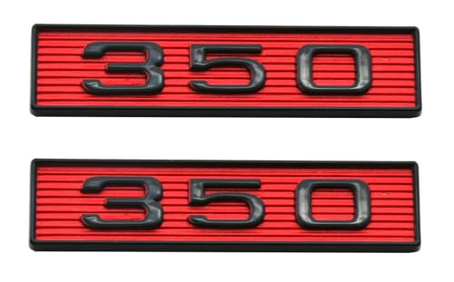 Image of 2Pcs 350 Emblems 350ci 5.7L Block Engine Hood Scoop Badge 3D Decals Stickers Cars Trucks (Black Red)