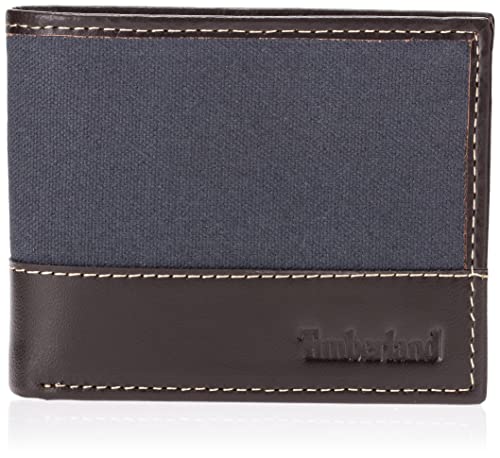 Timberland Men's Baseline Leather Canvas Wallet with Attached Flip Pocket