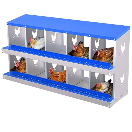 10-Panel Galvanized Steel Nesting Box for Chicken Coop - Removable Drop Tray & Ventilation - Easy Clean Laying Box for Hens, Ducks - Rustproof Design Protects Eggs
