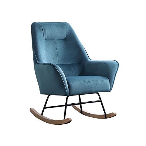 Adec - Rocker, Butaca Mecedora Comedor, salón, balancín con Estructura metálica con Acabados en Madera de Haya, Tejido Verde Aguamarina, Medidas: 77 cm (Ancho) x 88 cm (Fondo) x 97 cm (Alto)