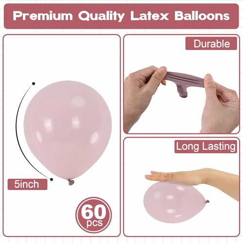 Image of Dusty Pink Balloons 5inch Small Cavern Pink Balloon 60pcs Mini Round Retro Boho Blush Light Rose Latex Balloon for Arch Garland Girls Birthday Party Decoration Wedding Baby Bridal Shower Bachelorette