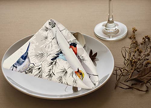 Yibeas Bullfinch Snowbird Tit Woodpecker Cloth Napkins Set Of 4 Soft Bright Birds On Branches With Flowers Washable And Reusable Dinner Napkins For Weddings Parties 18 X 18 Inch #TOP2
