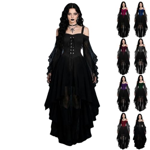 Flapper Dresses for Women Mesh Off-Shoulder Gothic Halloween Midi Dresses