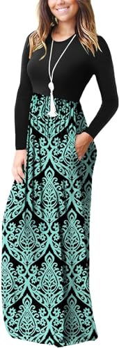 Image of EUOVMY Women's Long Sleeve Loose Maxi Dresses Casual Long Dresses with Pockets