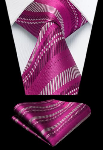 Image of HISDERN Mens Striped Ties Classic Silk Woven Tie and Pocket Square Set Formal Business Necktie Handkerchief for Wedding