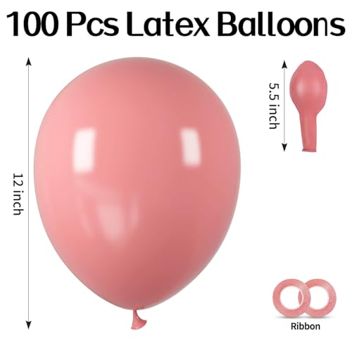 Image of 100pcs Dusty Pink Balloons 12 inch Round Latex | Boho Blush Retro Pink, Helium Compatible, Princess Birthday Baby Shower, Anniversary Bachelorette Gender Reveal