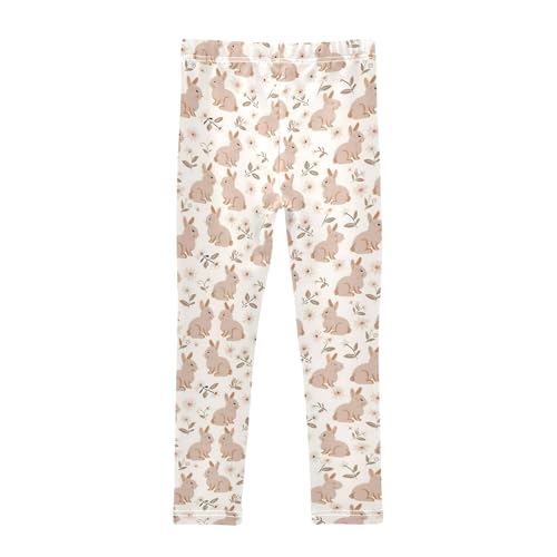 Rabbits and Flower Plant Girls Leggings Kids Yoga Pants Athletic Tights Pants 4-10 Years2