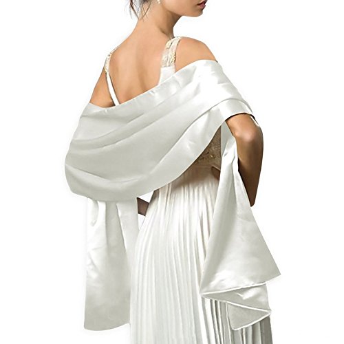 Femme Étole en Satin Châle Écharpe en Satin - Wrap Foulard Pashmina 240cm*75cm pour Soirée Cérémonies Fêtes Mariage (blanc) Cover