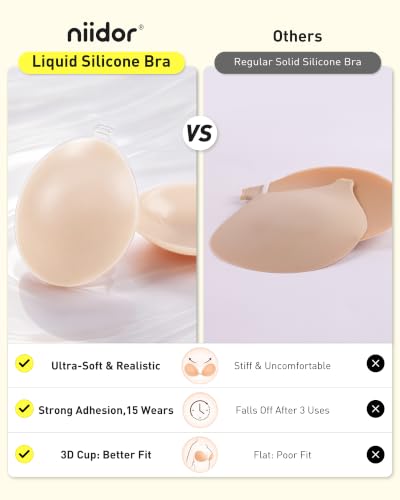 Image of Niidor Sticky Bra Adhesive Strapless Ultra Invisible Push up Silicone Bra Multiple Colors Sizes Reusable for Backless Dress