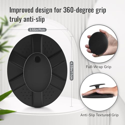 Image of VWMYQ Ultimate Silicone Body Scrubber - Exfoliating Bath Brush for Glowing Skin with Lather-Boosting Bristles & Ergonomic Grip - For Men & Women (Body Scrubber Black, Round)