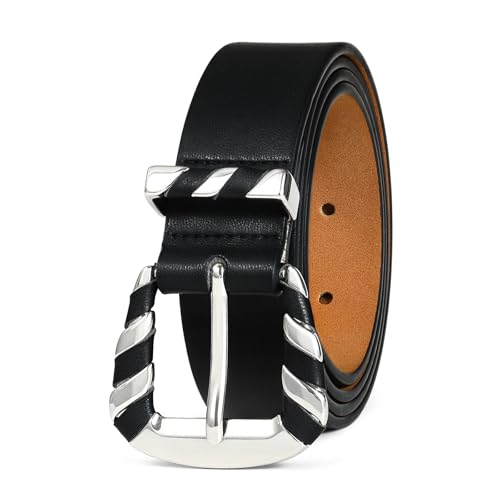 Black Belt Silver Buckle Women Belts for Jeans Leather Belts for Women Stylish Waist Belt2