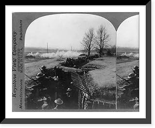 Historic Framed Print, Over the top" - American soldiers answering the bugle call to "charge"", 17-7/8" x 21-7/8"