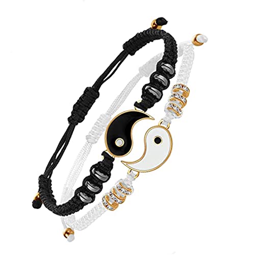 通用 Yin Yan Bracelet en corde réglable 2 pièces de bracelets assortis de cordon réglable ajuste la taille du bracelet, fabriqué à la main en corde,...
