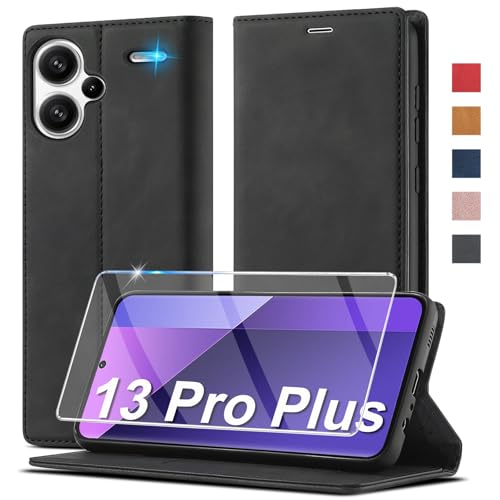 Ailicici für Xiaomi Redmi Note 13 Pro Plus 5G Hülle Leder Mit Schutzfolie Handyhülle für Xiaomi Redmi Note 13 Pro Plus 5G Klapphülle Klappbar Leder Flip Kartenfach Wallet Case Cover Schutzhülle