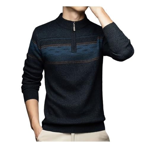 Men's Winter Thickened Knitwear 100 Percent Wool Casual Zip Collar Fashionable Base Layer Knitwear
