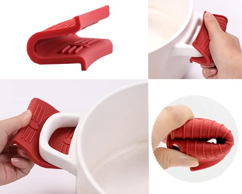HZMM 4 Pack Silicone Hot Handle Holder, Assist Pan Handle Sleeve Pot Holders Cast Iron Skillets Handles Grip Covers Nonslip Heat Resistant for Pots Enameled Casserole Metal Frying Pans Cookware, Red - Thumbnail 5
