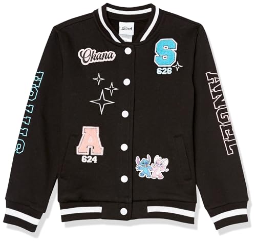 Disney Girls Lilo & Stitch & Angel Fleece Button Up Varsity Bomber Jacket Toddler to Big Kid