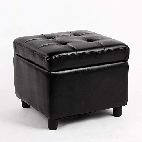 Repose-pieds Sto Slish carré en cuir noir et bois pour salon et chambre