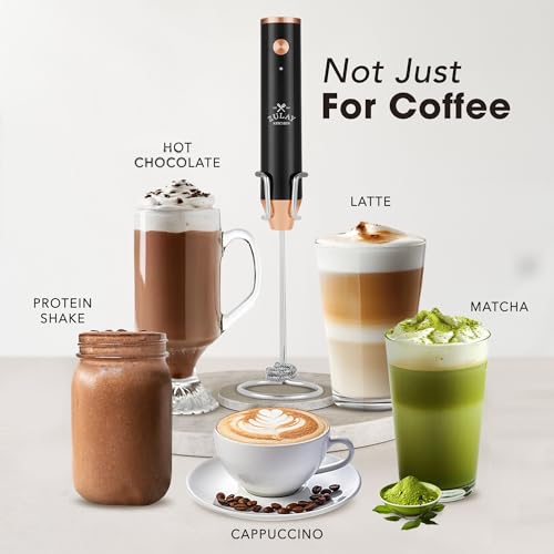 Image of Zulay Kitchen Rechargeable Milk Frother Handheld - Frother Wand, Drink Mixer, Electric Whisk Frother, for Cappuccinos, Matcha & Protein Powder - Lux 4 Whisk 2 Speed Waterproof 2000mAh Black Copper