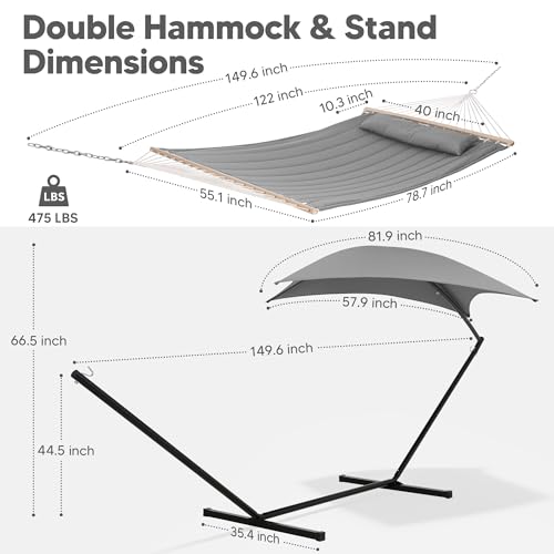 Image of SUNCREAT Hammocks for Outside with Stand, 475 lbs Capacity, Light Gray
