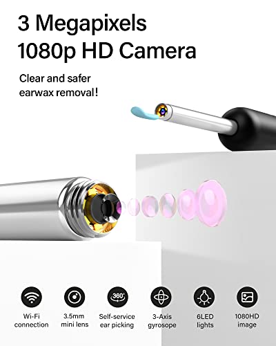 Ear Wax Removal Tool,Bebird Ear Wax Removal Ear Camera,Ear Cleaning Camera,1080P Hd Endoscope, Wireless Ear Cleaner Tools With 6 Led Lights Waterproof Ear Scope Compatible With Iphone & Android Phones #TOP1