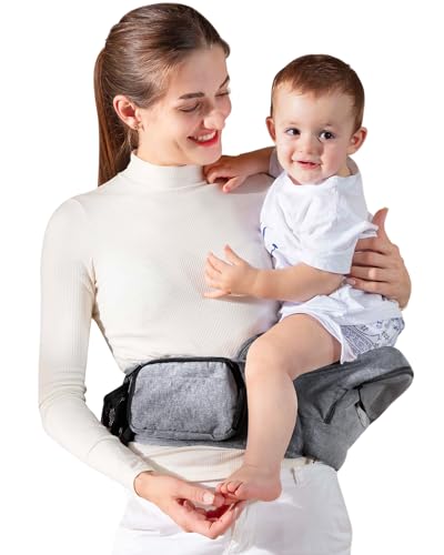 Image of Baby Hip Carrier, GROWNSY Ergonomic Hip Seat Baby Carrier with Multiple Pockets, Adjustable Extended Waistband for Newborns & Toddlers up to 50 lbs, Light Grey
