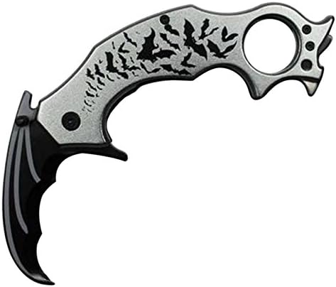 MB-4541-SL 5Bat Karambit Knife Siver/Black Handle & Blade Glass Breaker W/Belt Clip