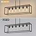 Boncoo 6 Light Black Chandeliers for Dining Room, Adjustable Height Linear Chandelier Kitchen Light Fixture, Modern Farmhouse Chandelier Rectangle Island Light for Kitchen Hanging Light Fixtures