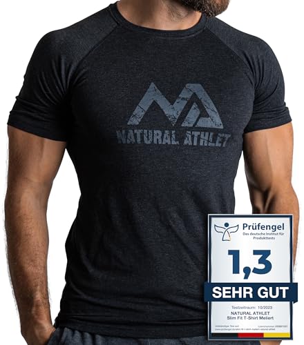 Herren Fitness T-Shirt meliert - Männer Kurzarm Shirt für Gym & Training...