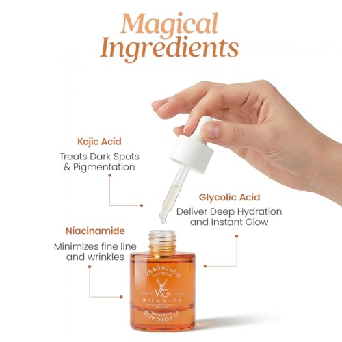 Image of WILDGLOW 2% Kojic Acid Face Serum for Skin Brightening, Dark Spot Correcting & Radiant Glow 30ml