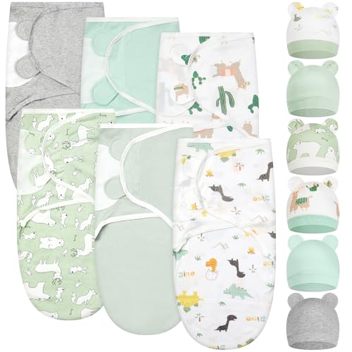 Image of Ramede 6 Pack Swaddle Blanket with Hats for Baby Girl Boy 100% Cotton Swaddles 0-3 Months, Adjustable Breathable Skin Friendly Receiving Blanket Wrap, Essential for Newborns