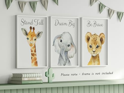 Miniatura 6 de Eviepops Prints Decoración De Pared Bebé Safari Set De 3 Láminas Sin Marco Para Habitación Infantil Niño O Niña Animales Elefante, Jirafa, León A4